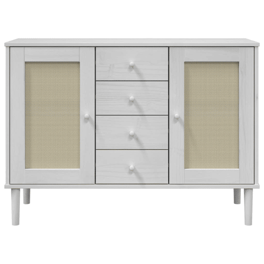 vidaXL Aparador SENJA aspeto de vime 112x40x80 cm pinho maciço branco