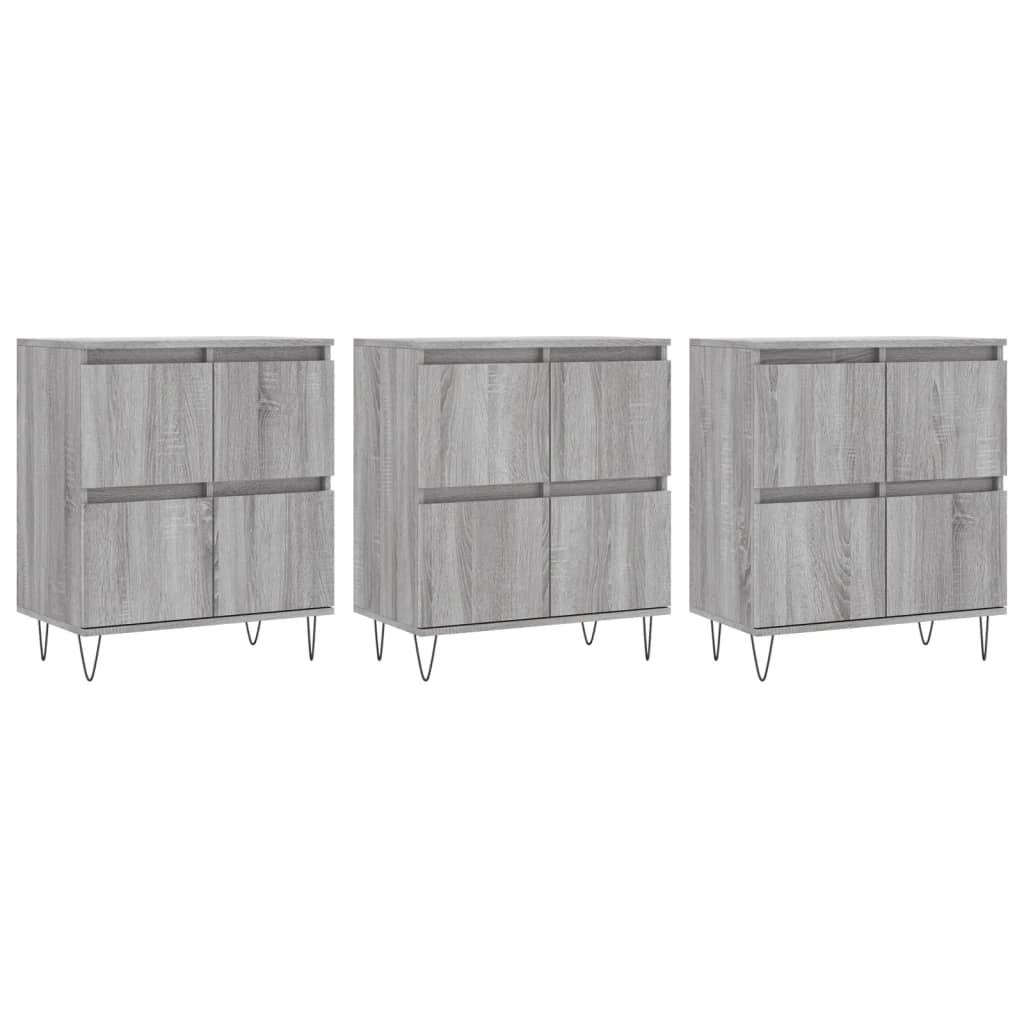Vidaxl aparadores 3 uds madera contrachapada gris sonoma