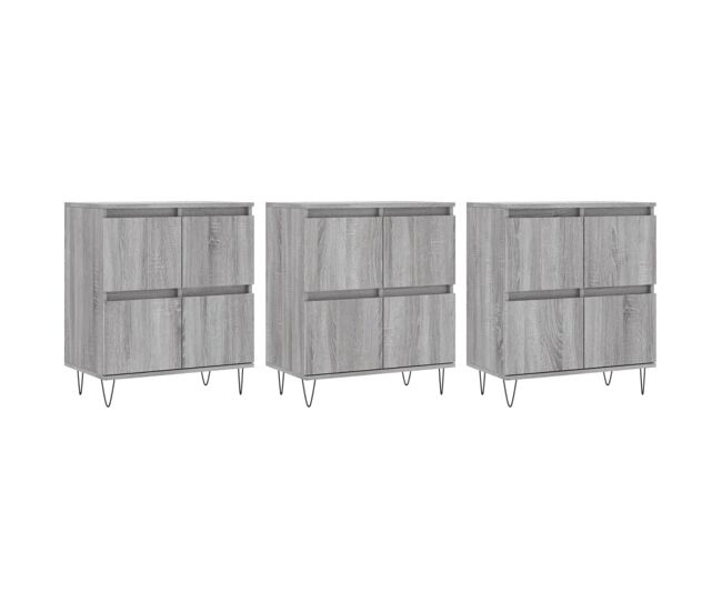 Vidaxl aparadores 3 uds madera contrachapada gris sonoma