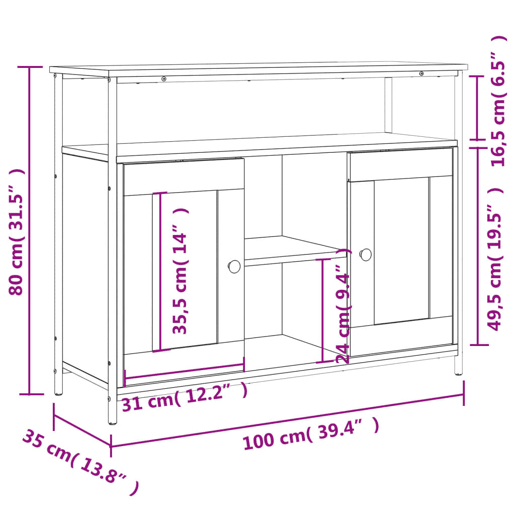 vidaXL Aparador 100x35x80 cm derivados de madeira cinzento sonoma