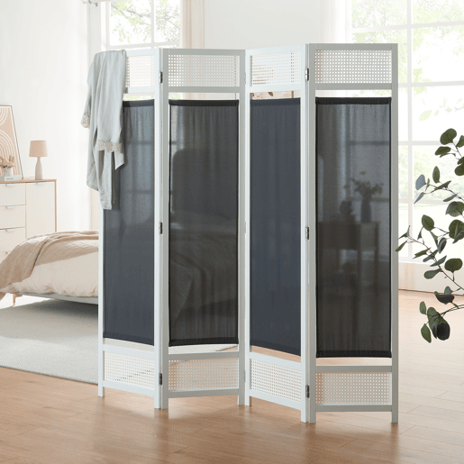 Biombo Dorotea com 4 painéis 160x170 cm - BrancoCinza escuro en.casa