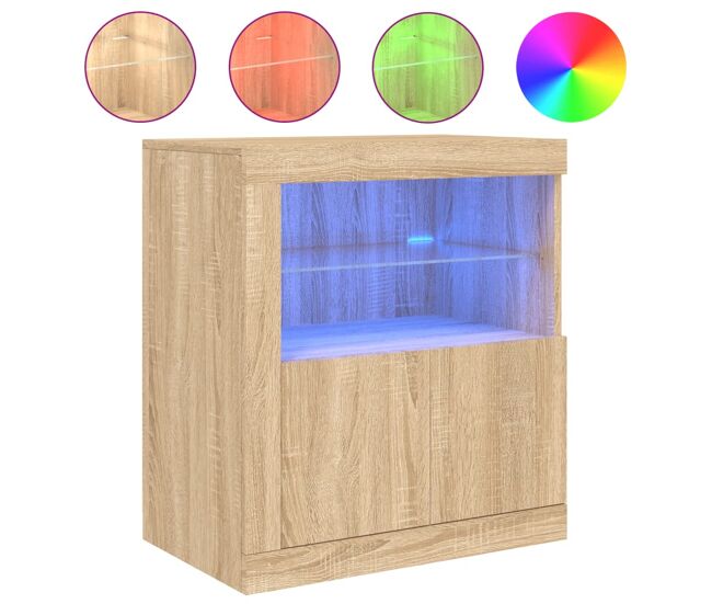 Vidaxl aparador con luces led roble sonoma 60,5x37x67 cm