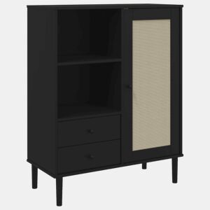 vidaXL Móvel alto SENJA aspeto vime 90x40x112 cm pinho maciço preto