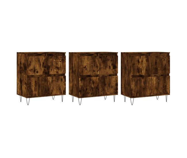 Vidaxl aparadores 3 uds madera contrachapada roble ahumado