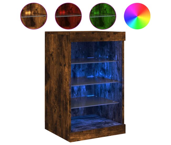 Vidaxl aparador con luces led roble ahumado 41x37x67 cm