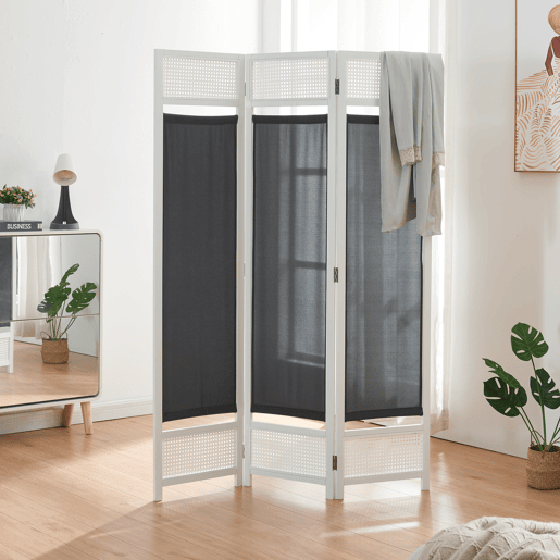 Biombo Dorotea com 3 painéis 120x170 cm - BrancoCinza escuro en.casa