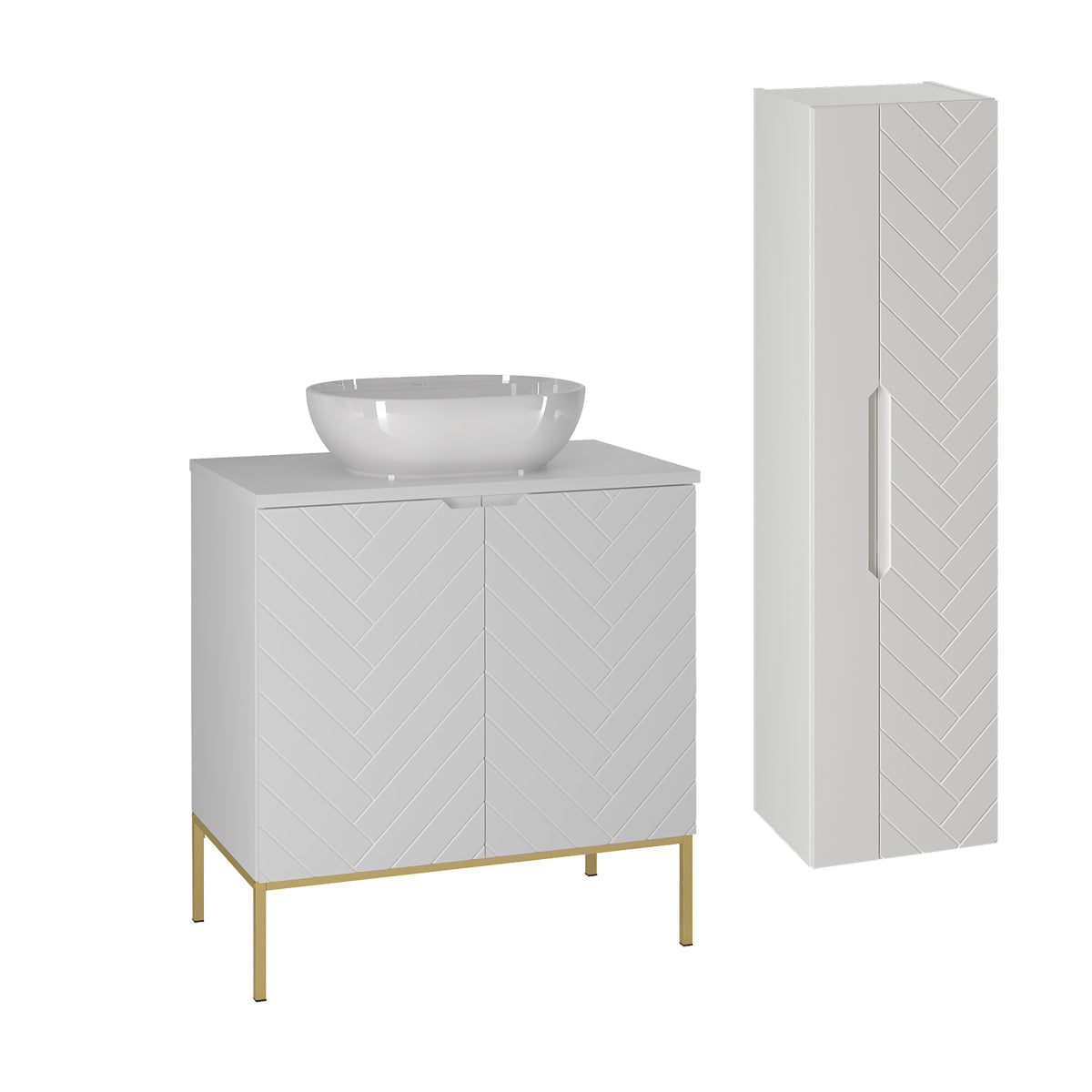 Conjunto de muebles con lavabo individual 80cm 2 puertas sobre patas y columna daria blanco