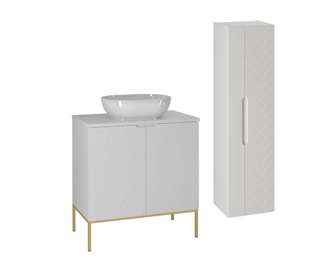 Conjunto de muebles con lavabo individual 80cm 2 puertas sobre patas y columna daria blanco