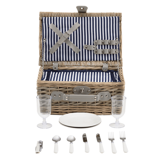 casa.pro Cesto de piquenique para 2 pessoas com geleira, talheres, pratos, copos - branco  azul