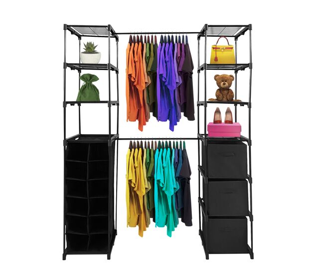 Armario perchero colgador nyana home | organizador de ropa | 12 estantes | 2 percheros multialtura | 158x50x207 cm