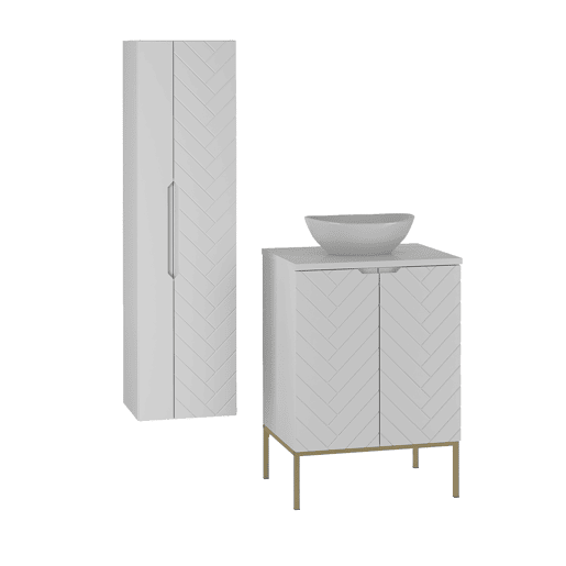 Móvel de lavatório individual 60cm com pés e coluna Daria Branco