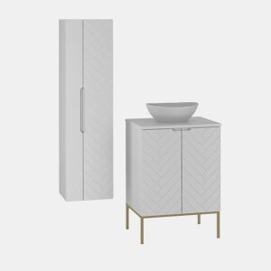 Móvel de lavatório individual 60cm com pés e coluna Daria Branco