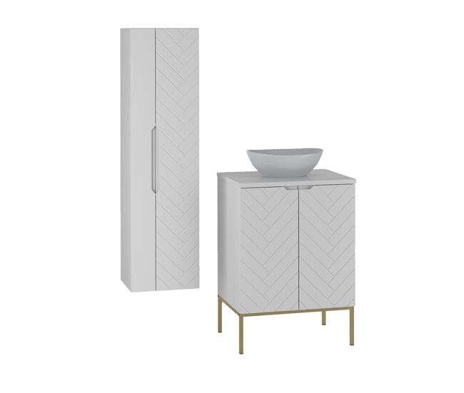 Conjunto de muebles con lavabo individual 60cm 2 puertas sobre patas y columna daria blanco