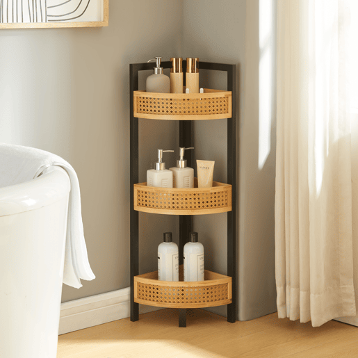 Estante de canto Tervola 3 níveis MDF 80x23x23cm - PretoNatural en.casa