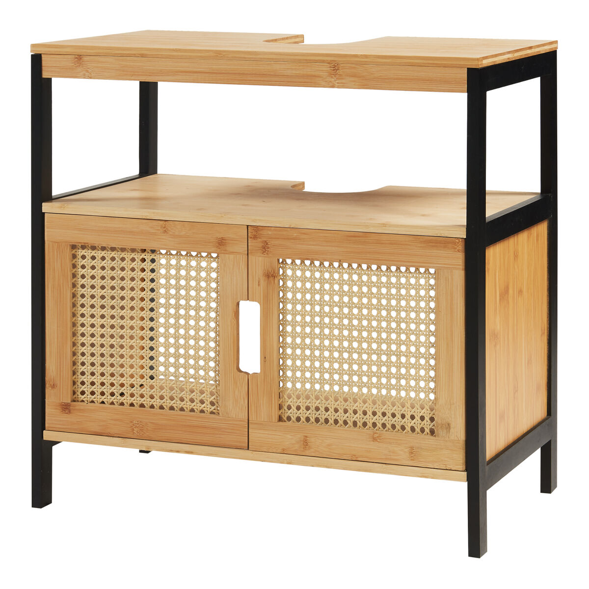 Mueble para debajo del lavabo tervola mdf 60x60x35 cm - negro/ratán [en.casa]