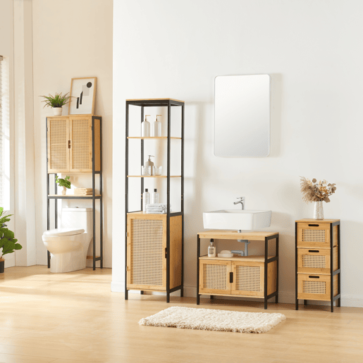 Móvel de casa de banho para lavatório Tervola MDF 60x60x35 cm - PretoRattan en.casa