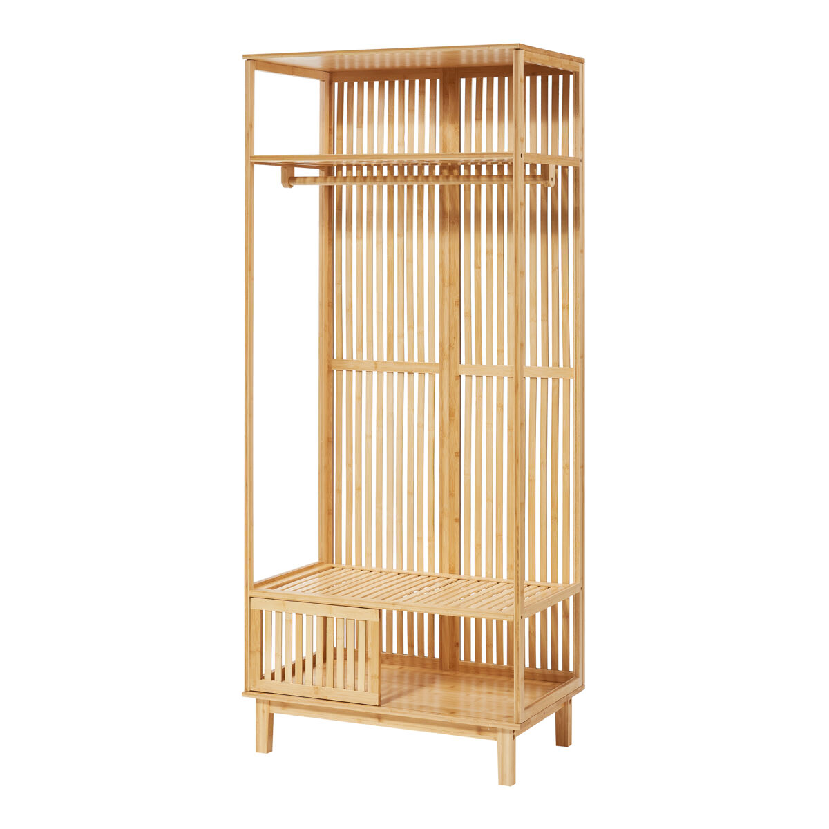 Perchero burro ypäjä con estantes y puerta bambú 187x80x47cm - color natural [en.casa]