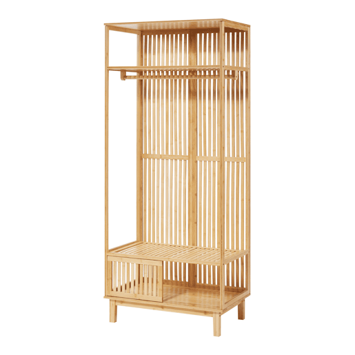 Cabide de burro Ypäjä com prateleiras e porta de bambu 187x80x47cm - Cor natural en.casa