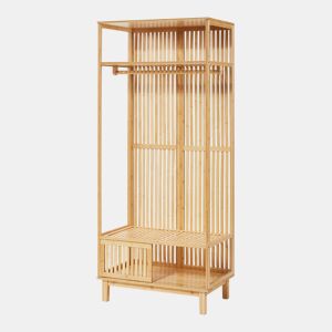 Cabide de burro Ypäjä com prateleiras e porta de bambu 187x80x47cm - Cor natural en.casa