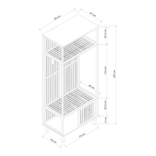 Cabide de burro Ypäjä com prateleiras e porta de bambu 187x80x47cm - Cor natural en.casa