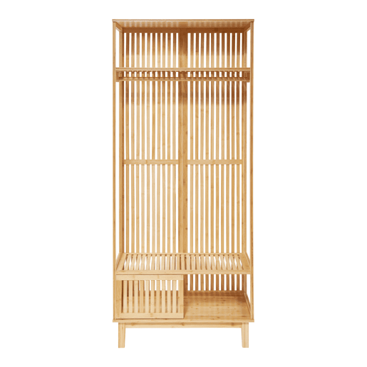 Cabide de burro Ypäjä com prateleiras e porta de bambu 187x80x47cm - Cor natural en.casa