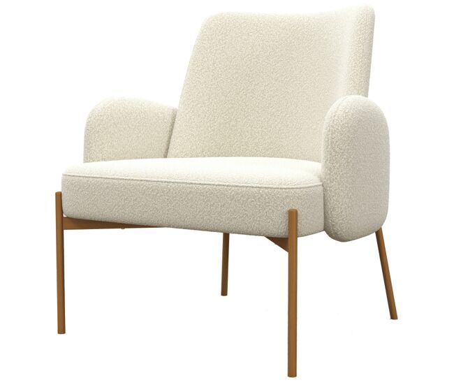Sillón de tela cozy ecru y metal roble