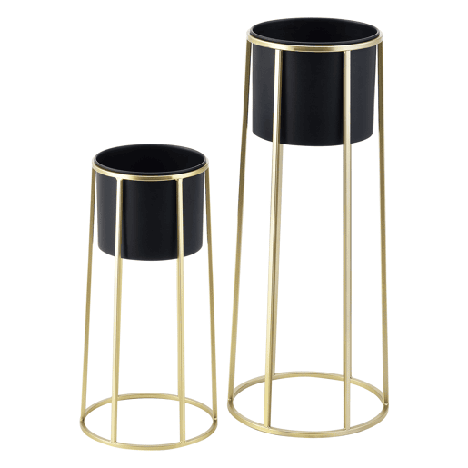 Conjunto de 2x suportes para plantas em metal Macon 50 x 25 x 25 cm e 70 x 30 x 30 x 30 cm dourado e preto en.casa