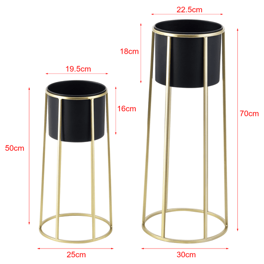Conjunto de 2x suportes para plantas em metal Macon 50 x 25 x 25 cm e 70 x 30 x 30 x 30 cm dourado e preto en.casa