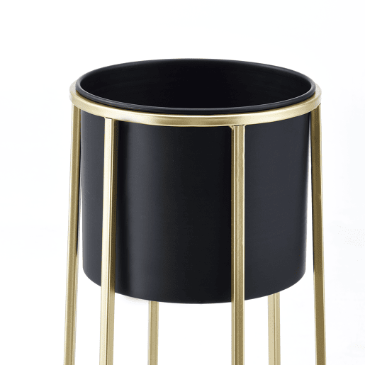 Conjunto de 2x suportes para plantas em metal Macon 50 x 25 x 25 cm e 70 x 30 x 30 x 30 cm dourado e preto en.casa