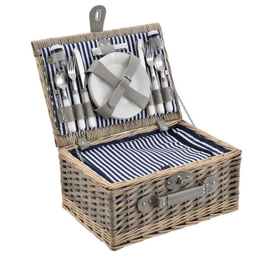 casa.pro Cesto de piquenique para 4 pessoas com geleira, talheres, pratos, copos - branco  azul