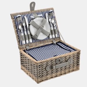 casa.pro Cesto de piquenique para 4 pessoas com geleira, talheres, pratos, copos - branco  azul
