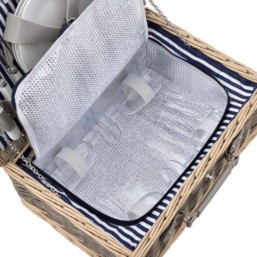 casa.pro Cesto de piquenique para 4 pessoas com geleira, talheres, pratos, copos - branco  azul