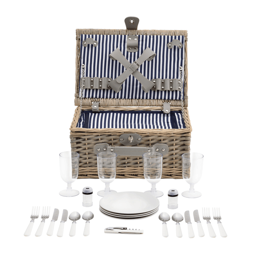 casa.pro Cesto de piquenique para 4 pessoas com geleira, talheres, pratos, copos - branco  azul