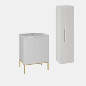 Móvel de lavatório individual 60cm com pés e coluna Daria Branco
