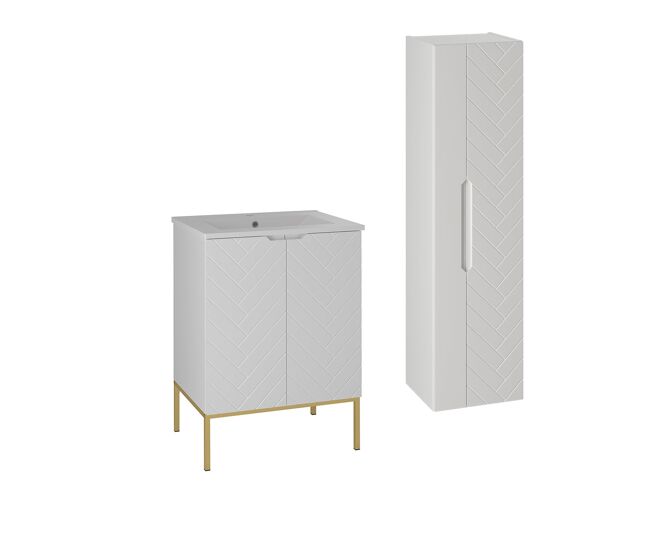 Conjunto de muebles con lavabo individual encastrado 60cm y columna blanco 2 puertas sobre patas daria blanco