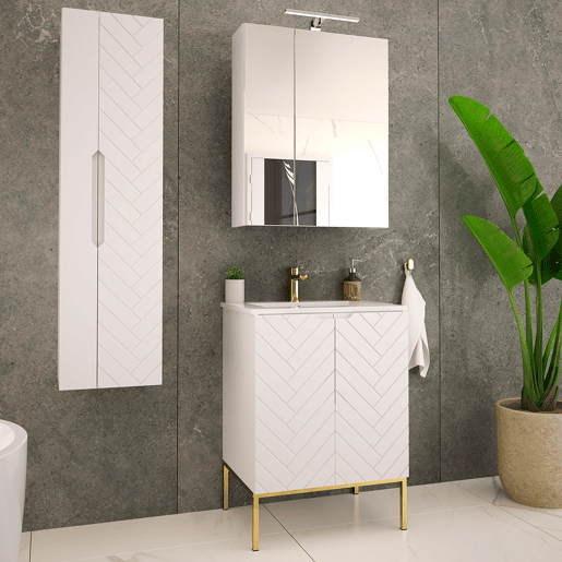 Móvel de lavatório individual 60cm com pés e coluna Daria Branco
