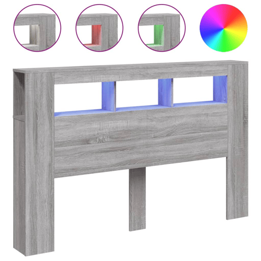 vidaXL Cabeceira c LEDs 160x18,5x103,5 cm sonoma cinzento