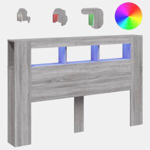 vidaXL Cabeceira c LEDs 160x18,5x103,5 cm sonoma cinzento