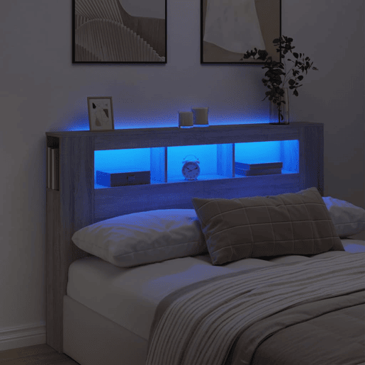 vidaXL Cabeceira c LEDs 160x18,5x103,5 cm sonoma cinzento