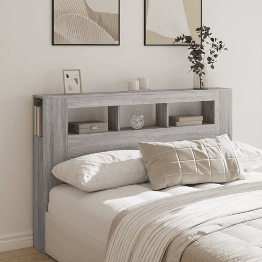 vidaXL Cabeceira c LEDs 160x18,5x103,5 cm sonoma cinzento
