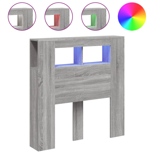 vidaXL Cabeceira c LEDs 100x18,5x103,5 cm sonoma cinzento vidaXL Cabeceira c LEDs 100x18,5x103,5 cm sonoma cinzento
