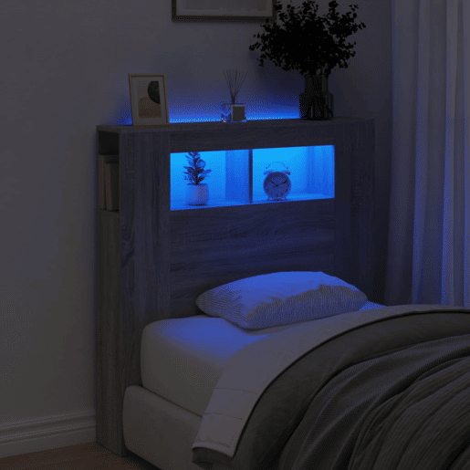 vidaXL Cabeceira c LEDs 100x18,5x103,5 cm sonoma cinzento vidaXL Cabeceira c LEDs 100x18,5x103,5 cm sonoma cinzento