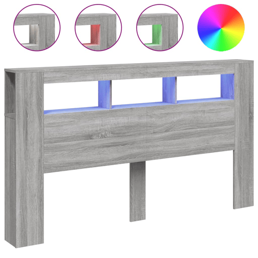 vidaXL Cabeceira c LEDs 180x18,5x103,5 cm sonoma cinzento