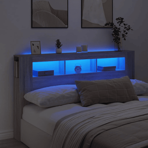 vidaXL Cabeceira c LEDs 180x18,5x103,5 cm sonoma cinzento