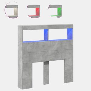 vidaXL Armário de cabeceira c luzes LED 100x17x102cm cinzento cimento