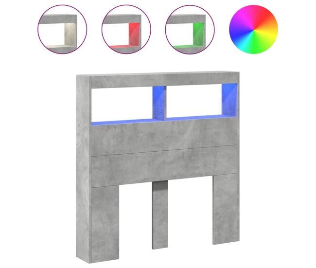 Vidaxl cabecero de cama con luz led gris hormigón 100x17x102 cm