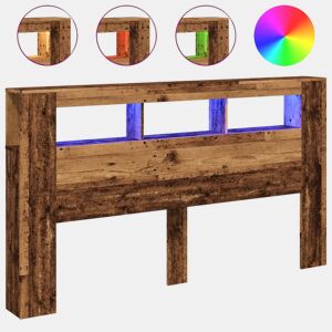 vidaXL Cabeceira c LEDs 180x18,5x103,5cm deriv. madeira madeira velha