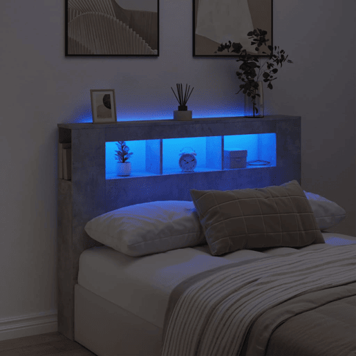 vidaXL Cabeceira c LEDs 140x18,5x103,5 cm cinzento-cimento