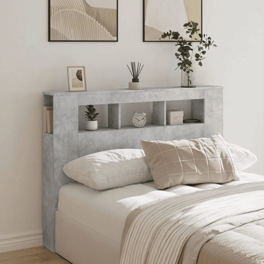 vidaXL Cabeceira c LEDs 140x18,5x103,5 cm cinzento-cimento