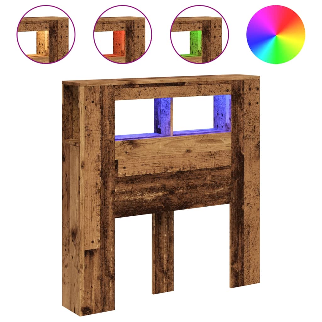 Vidaxl cabecero con led madera ingeniería envejecida 100x18,5x103,5 cm